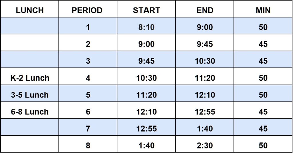 bell schedule 2